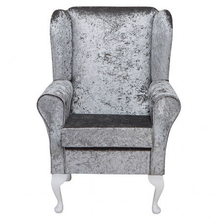 Standard Wingback Fireside Westoe Chair in a Shimmer Steel Crushed Velvet Fabric