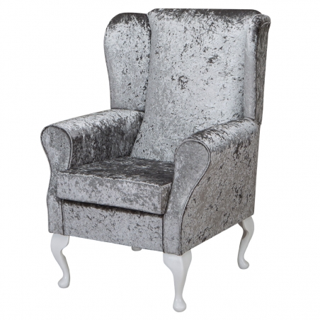 Standard Wingback Fireside Westoe Chair in a Shimmer Steel Crushed Velvet Fabric