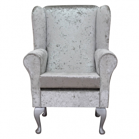 Standard Wingback Fireside Westoe Chair in a Shimmer Silver Crushed Velvet Fabric