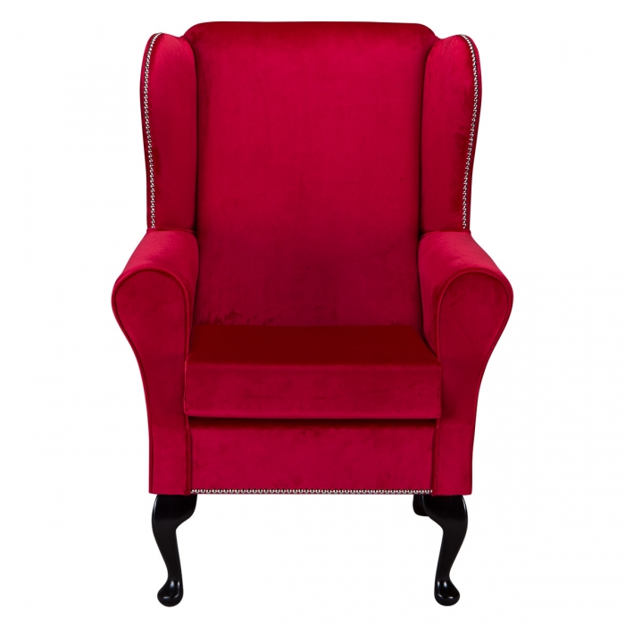 red velvet wingback chair