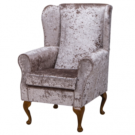 Standard Wingback Fireside Westoe Chair in a Shimmer Mink Crushed Velvet Fabric