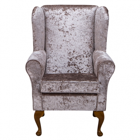 Standard Wingback Fireside Westoe Chair in a Shimmer Mink Crushed Velvet Fabric