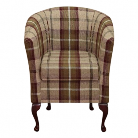 LUXE Designer Tub Chair in Balmoral Mulberry Tartan Fabric