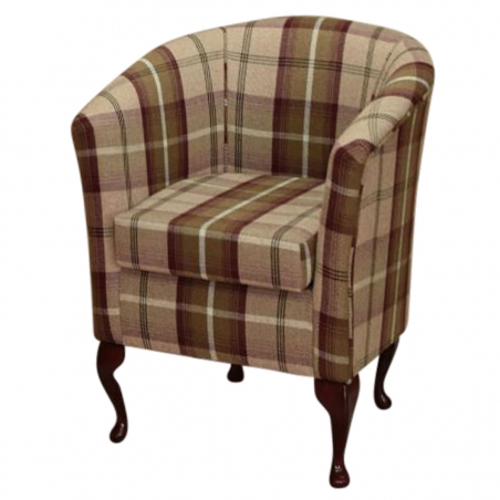 LUXE Designer Tub Chair in Balmoral Mulberry Tartan Fabric