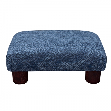 Small Footstool in a Portobello Boucle Denim Fabric with Hardwood Round Legs
