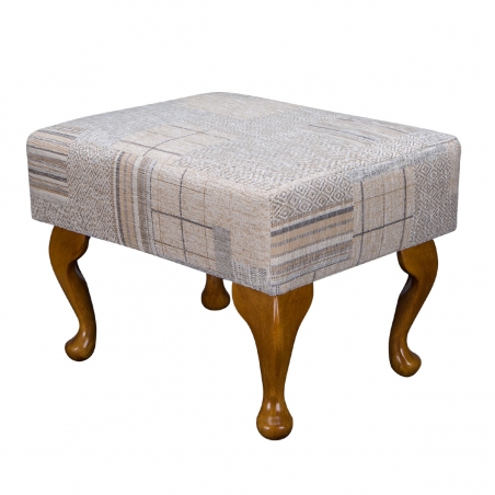 Small Footstool in a Maida Vale Patchwork Stone Fabric