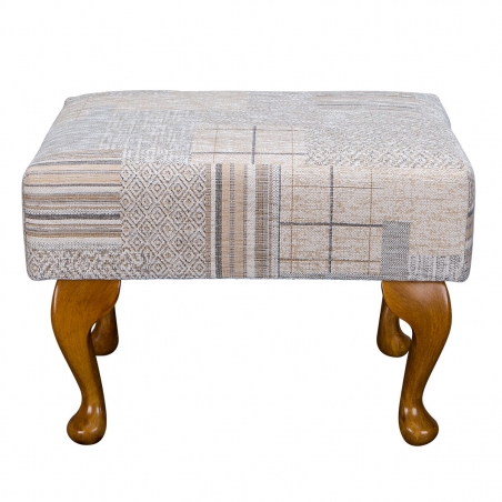 Small Footstool in a Maida Vale Patchwork Stone Fabric