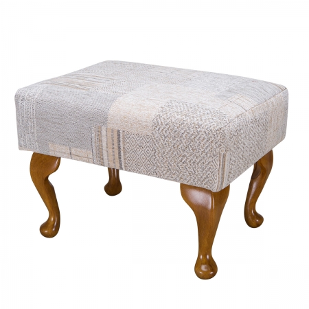 Small Footstool in a Maida Vale Patchwork Linen Fabric