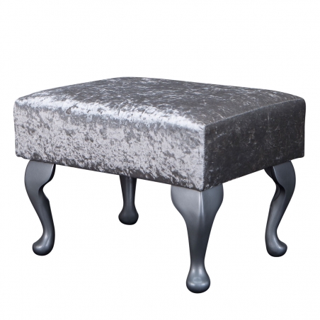 Small Footstool in a Shimmer Silver Crushed Velvet Fabric