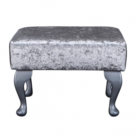 Small Footstool in a Shimmer Silver Crushed Velvet Fabric