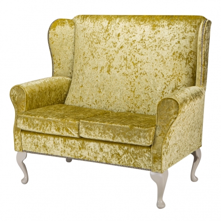 2 Seater Westoe Sofa in a Chartreuse Bling Crushed Velvet Fabric with Stud Detail