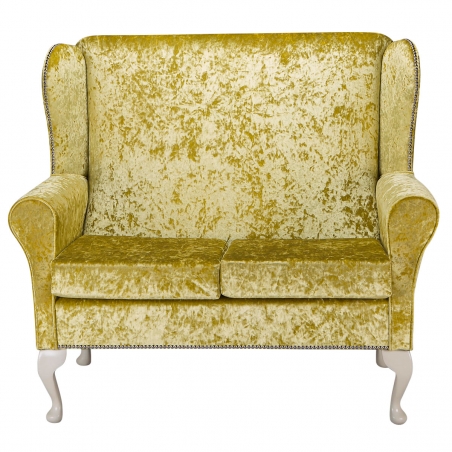 2 Seater Westoe Sofa in a Chartreuse Bling Crushed Velvet Fabric with Stud Detail