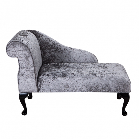 41" Mini Chaise Longue in a Shimmer Steel Crushed Velvet Fabric