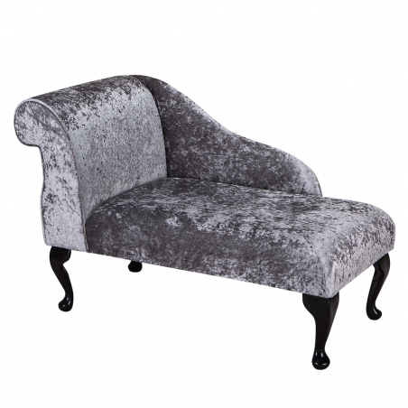 41" Mini Chaise Longue in a Shimmer Steel Crushed Velvet Fabric