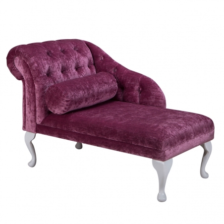 45" Medium Buttoned Chaise Longue in a Pastiche Crush Plain Berry Fabric