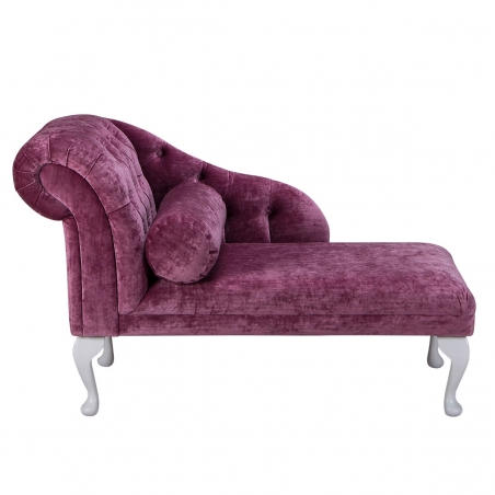 45" Medium Buttoned Chaise Longue in a Pastiche Crush Plain Berry Fabric