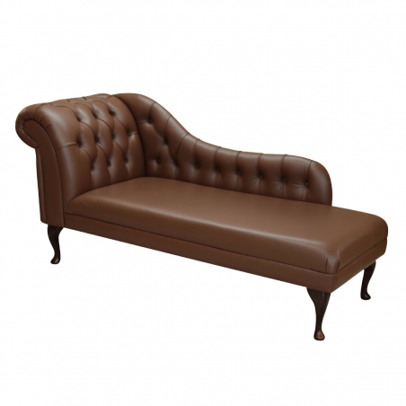 70" Large Buttoned Chaise Longue in Genuine Brown Leather