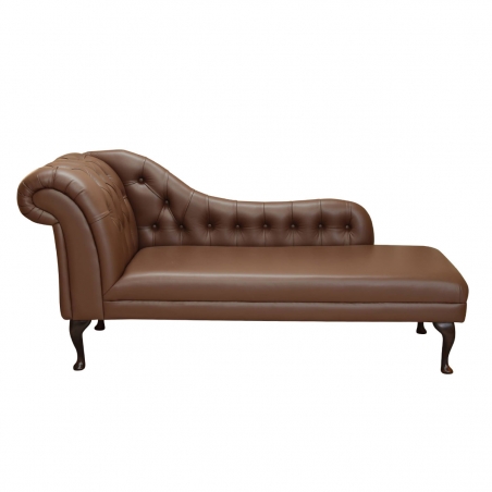 70" Large Buttoned Chaise Longue in Genuine Brown Leather