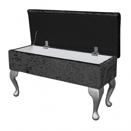 Medium Dressing Table Storage Stool in a Shimmer Ebony Crushed Velvet Fabric