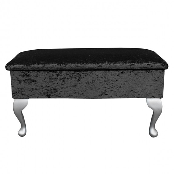 Medium Dressing Table Storage Stool in a Shimmer Ebony Crushed Velvet Fabric