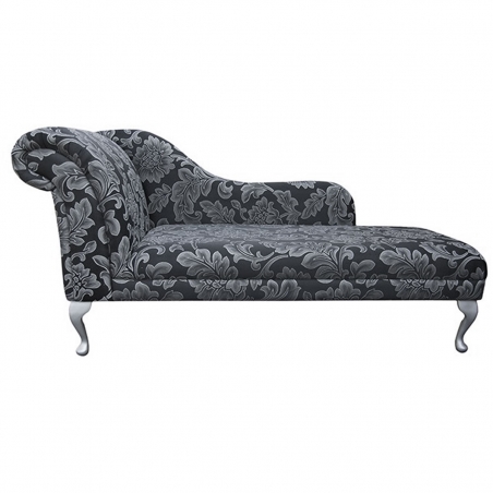 66" Large Chaise Longue in a Flatweave Floral Noir Black Fabric