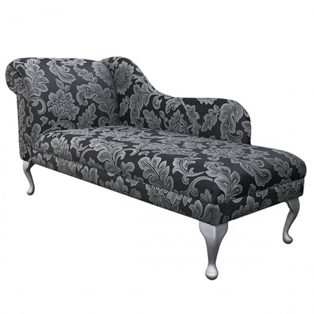 66" Large Chaise Longue in a Flatweave Floral Noir...