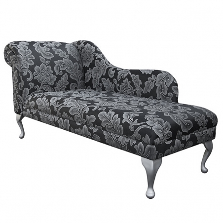 66" Large Chaise Longue in a Flatweave Floral Noir Black Fabric