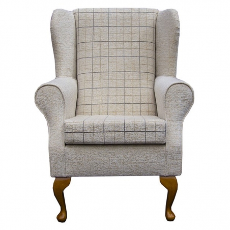 Standard Wingback Fireside Westoe Chair in a Maida Vale Check Stone Fabric