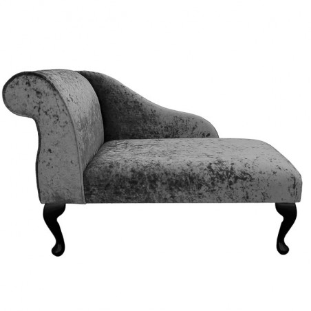 41" Mini Chaise Longue in a Shimmer Steel Crushed Velvet Fabric