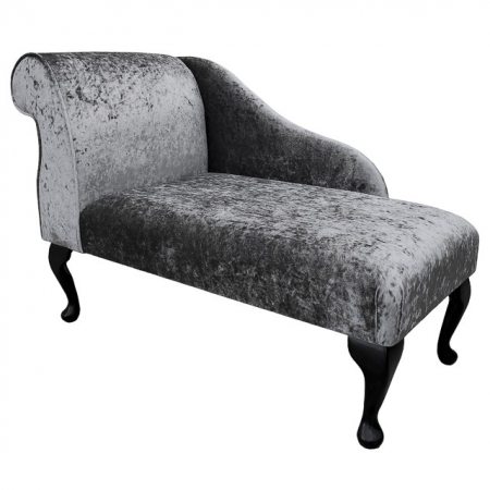 41" Mini Chaise Longue in a Senso Pewter / Grey Crushed Velvet Chenille