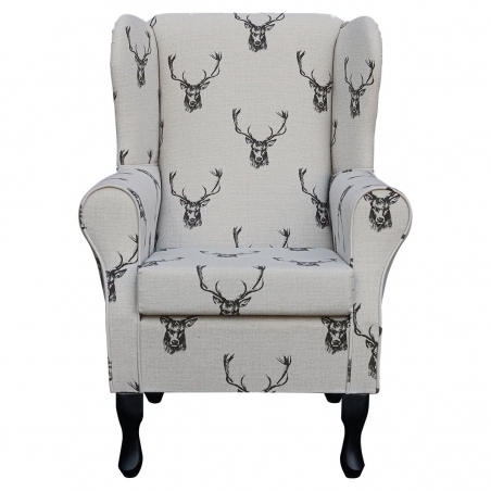 Standard Wingback Fireside Westoe Chair in a Designer Stag Charcoal Fabric