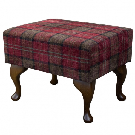 LUXE Small Footstool in a Lana Red Tartan Fabric