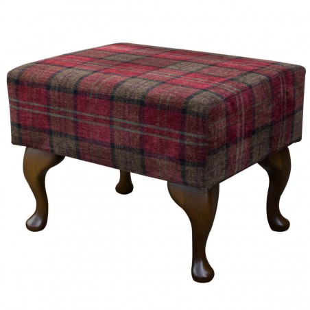 red footstool in tartan