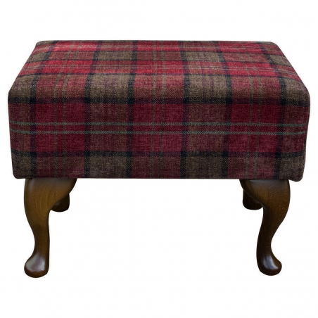 LUXE Small Footstool in a Lana Red Tartan Fabric