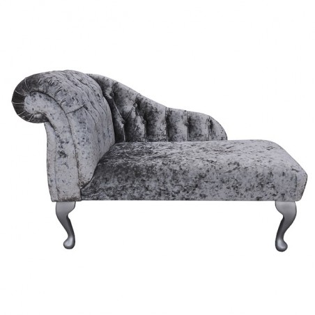 41" Buttoned Mini Chaise Longue in a Shimmer Steel Crushed Velvet Fabric