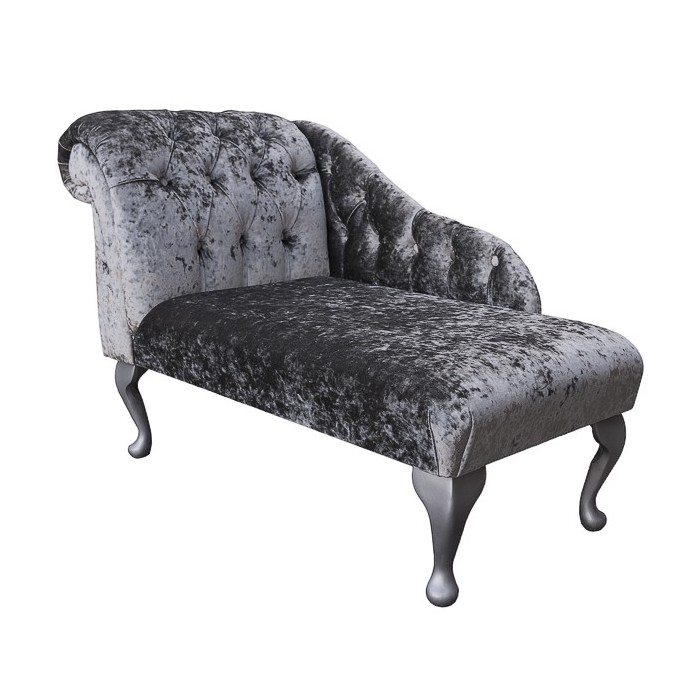 41" Buttoned Mini Chaise Longue in a Pewter / Silver Senso Fabric - SENS1184