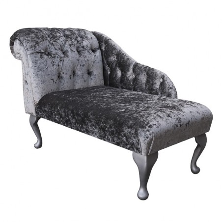 41" Buttoned Mini Chaise Longue in a Pewter / Silver Senso Fabric - SENS1184