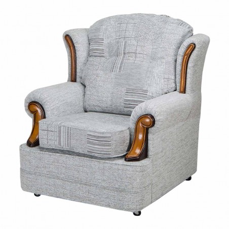 Verona Chair in a Maida Vale Patchwork Grey Fabric With Oak Coloured Mouldings