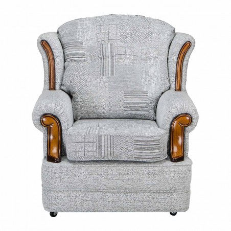 Verona Chair in a Maida Vale Patchwork Grey Fabric With Oak Coloured Mouldings