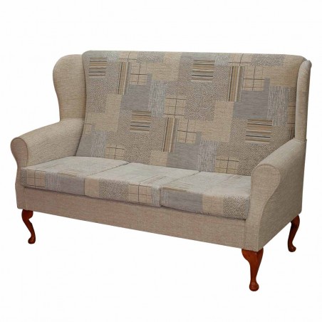 3 Seater Wingback Sofa in a Maida Vale Patchwork Stone Fabric