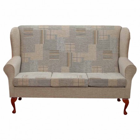 3 Seater Wingback Sofa in a Maida Vale Patchwork Stone Fabric