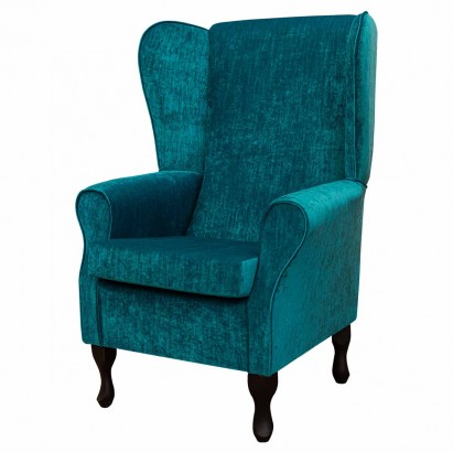 Large High Back Chair in a Pastiche Slub Teal Fabric