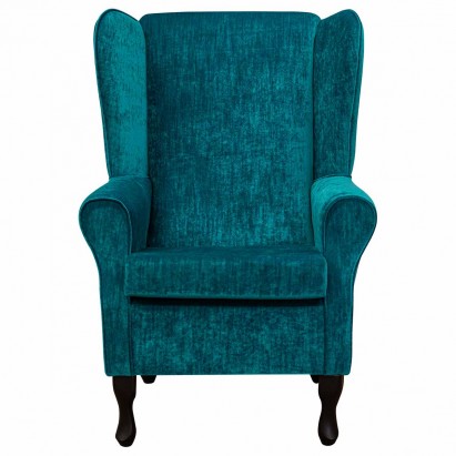 Large High Back Chair in a Pastiche Slub Teal Fabric