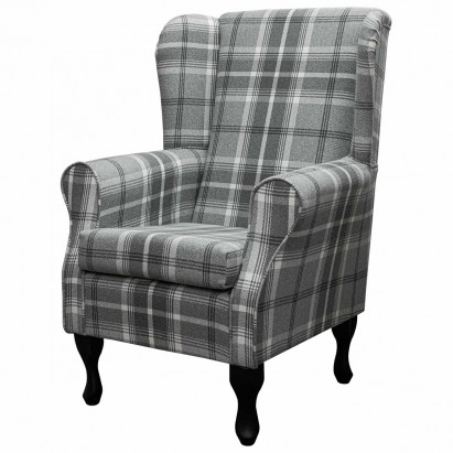 Standard Wingback Fireside Westoe Chair in a Balmoral Dove Grey Check Fabric