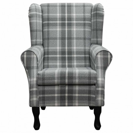 LUXE Standard Wingback Fireside Westoe Chair in a Balmoral Dove Grey Check Fabric