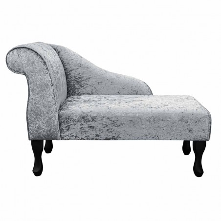 41" Mini Chaise Longue in a Shimmer Silver Crushed Velvet Fabric