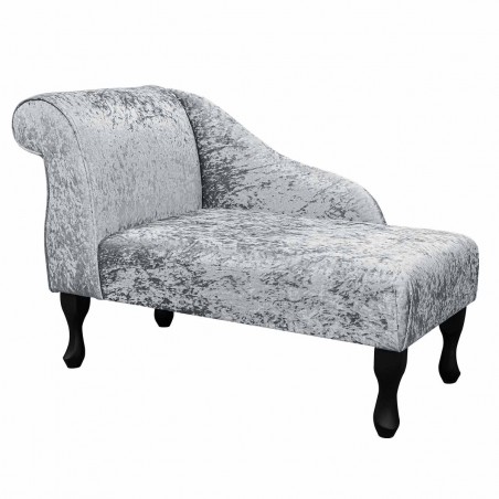 41" Mini Chaise Longue in a Shimmer Silver Crushed Velvet Fabric