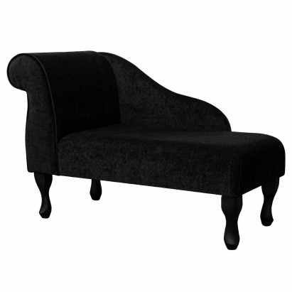 41" Mini Chaise Longue in a Plush Black Fabric