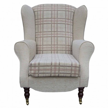 Duchess Wingback Armchair in a Maida Vale Light Beige & Red Check Fabric