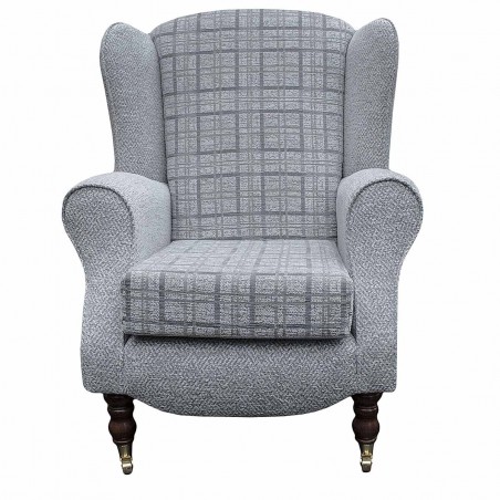 Duchess Wingback Armchair in a Maida Vale Plain and Check Grey Fabric